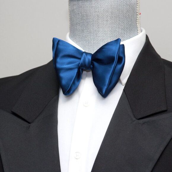 Men's Self-tied Bow Tie 100%Silk Big Butterfly Blue Solid S641 - Picture 3 of 16